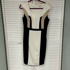 Calvin Klein Chic Black, Cream, and Tan Midi Dress